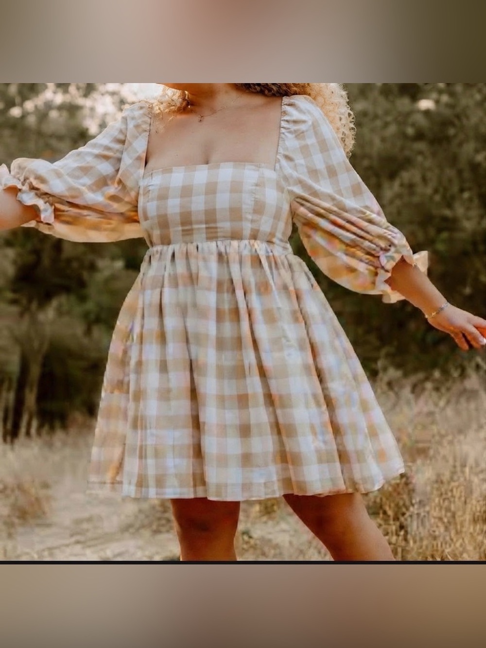 MARBLE Beige Checkered Mini Dress